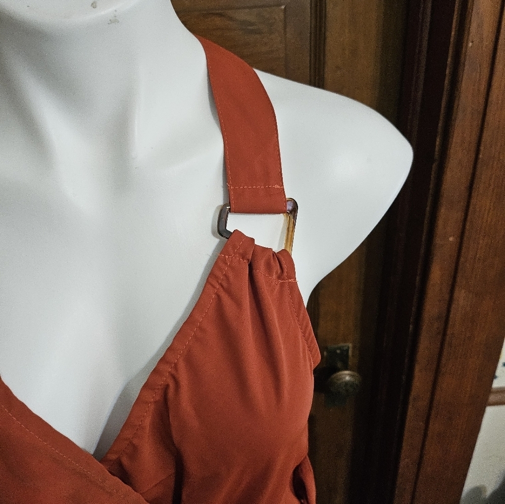 Shein Prive' Ring detail Wrap Knot Side Tie dress Burnt Orange Size L - Picture 8 of 11